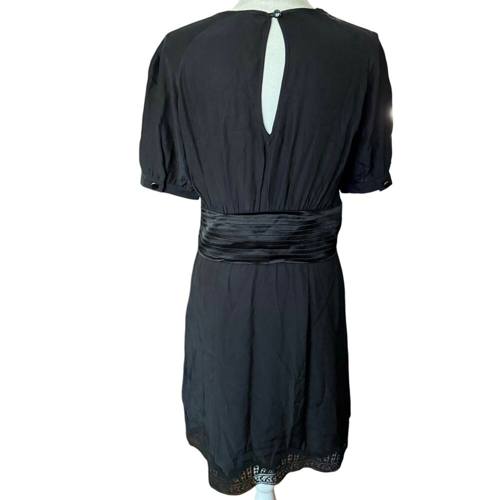 Thurley silk black sheath shirt dress lace trim short sleeve women’s size 10 - Picture 5 of 13